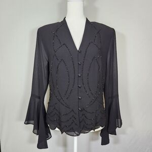 Vintage JR Nites By Caliendo Black Embellishments Blouse